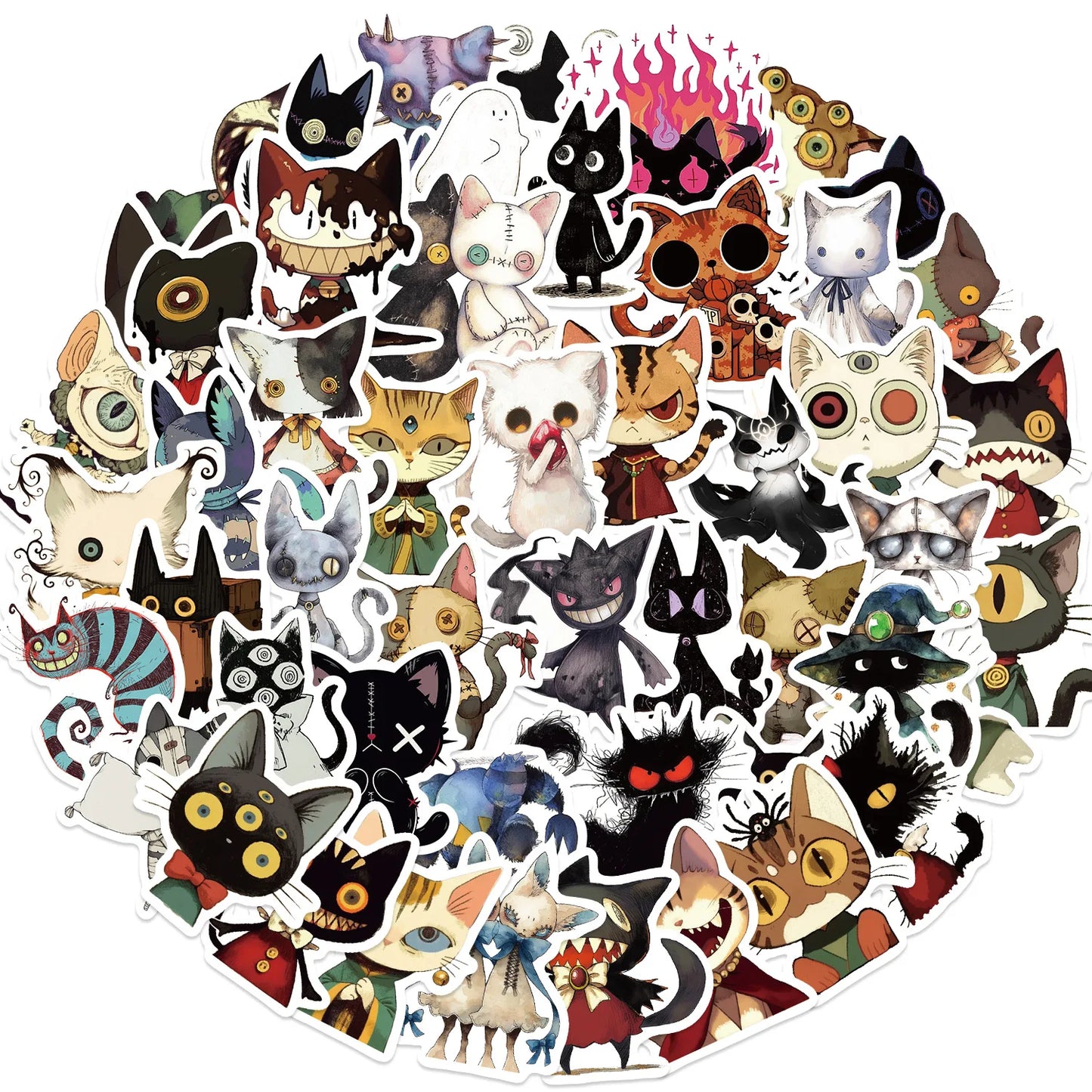 😼🎃 50-pack Spooky Cats – Creepy-Cute Kattklistermärken i Vattentålig Vinyl