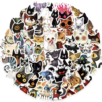 😼🎃 50-pack Spooky Cats – Creepy-Cute Kattklistermärken i Vattentålig Vinyl