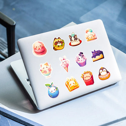 🍰🐻 50-pack Supergulliga Kawaii Mat & Djur Klistermärken – Vattentåliga Vinylstickers 🐰🍩