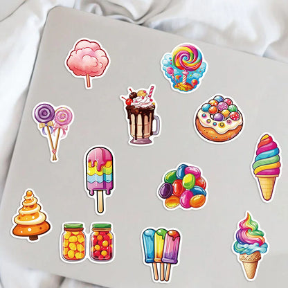 🍭🍬 50-pack Sötsaksklistermärken – Vattentåliga Vinylstickers med Godis & Glass 🎉🍩
