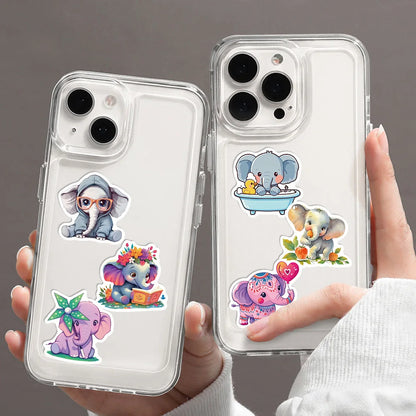 🐘🌈 50-pack Elefantparad – Snabelsöta Klistermärken i Vattentålig Vinyl