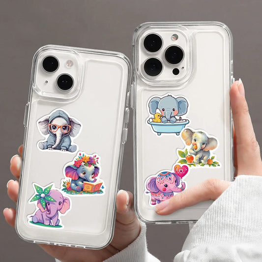 🐘🌈 50-pack Elefantparad – Snabelsöta Klistermärken i Vattentålig Vinyl