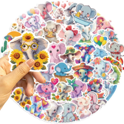 🐘🌈 50-pack Elefantparad – Snabelsöta Klistermärken i Vattentålig Vinyl