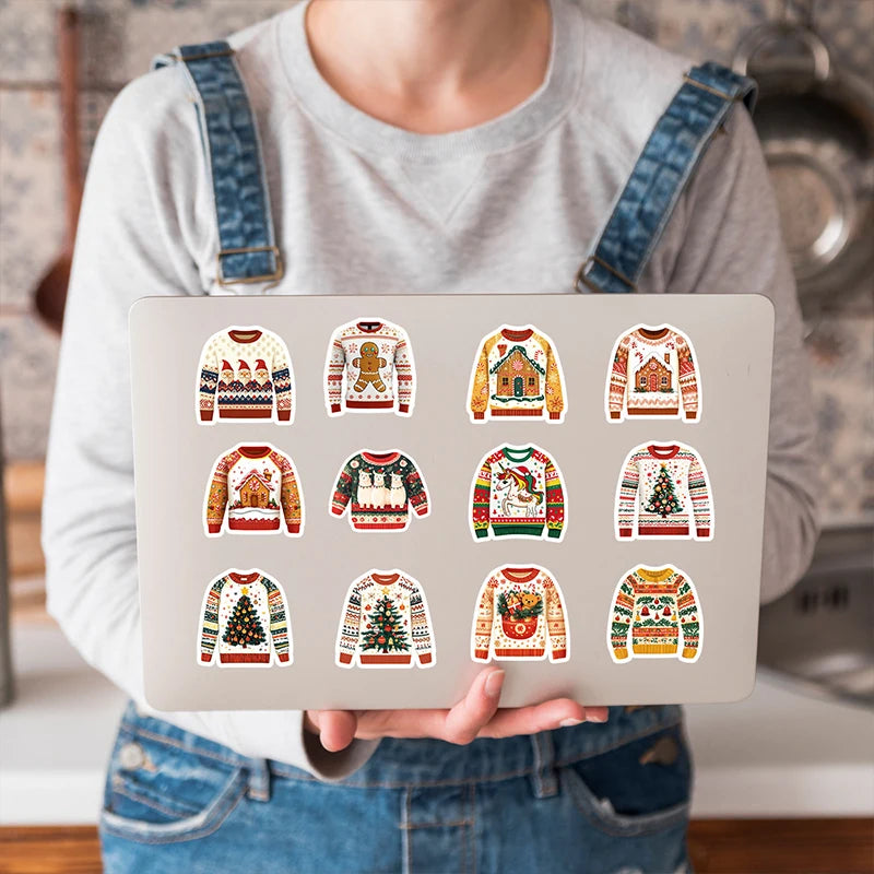 🧶🎅 50-pack Jultröje-klistermärken – Festliga Ugly Sweaters i Retrostil