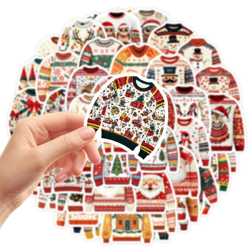🧶🎅 50-pack Jultröje-klistermärken – Festliga Ugly Sweaters i Retrostil