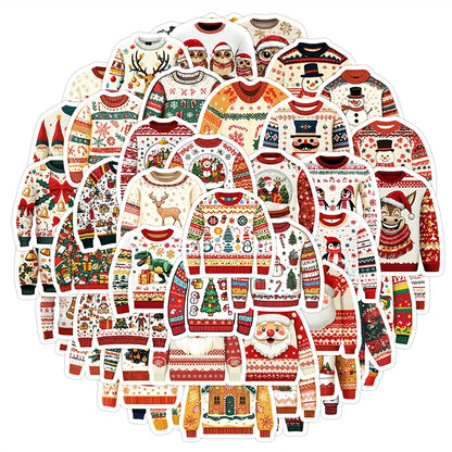 🧶🎅 50-pack Jultröje-klistermärken – Festliga Ugly Sweaters i Retrostil