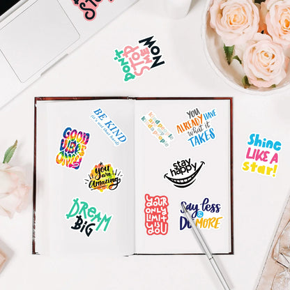 🌈 50-pack Pepp & Positivitet – Motiverande Quote-Stickers i Vattentålig Vinyl