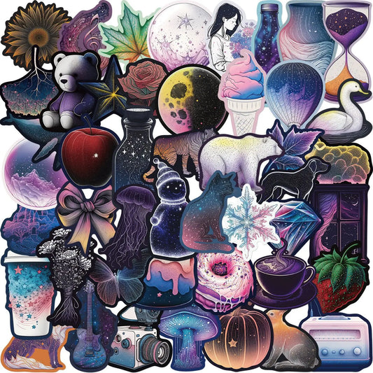 🌌 50-pack Night Galaxy – Mörk Mystik & Pastellglow i Vattentålig Vinyl