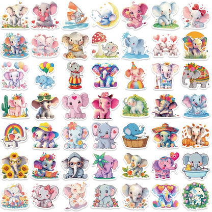 🐘🌈 50-pack Elefantparad – Snabelsöta Klistermärken i Vattentålig Vinyl