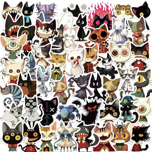 😼🎃 50-pack Spooky Cats – Creepy-Cute Kattklistermärken i Vattentålig Vinyl