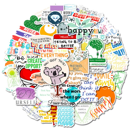 🌈🧠 50-pack Mindset Magic – Motiverande Quote-Stickers i vattentålig vinyl