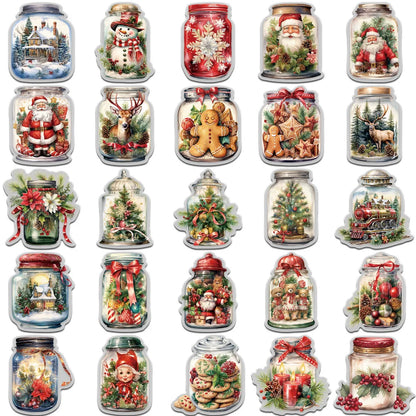🎄✨ 50-pack Julburkar Klistermärken – Magiska Vintermotiv i Glasburkar