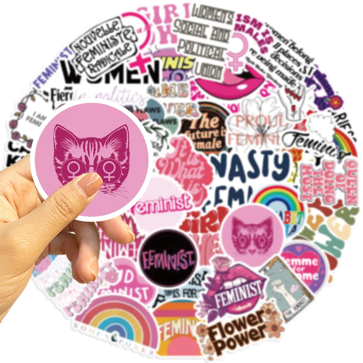 ✊🌈 50-pack Feminist Power – Peppiga Citat & Symboler i Vattentålig Vinyl