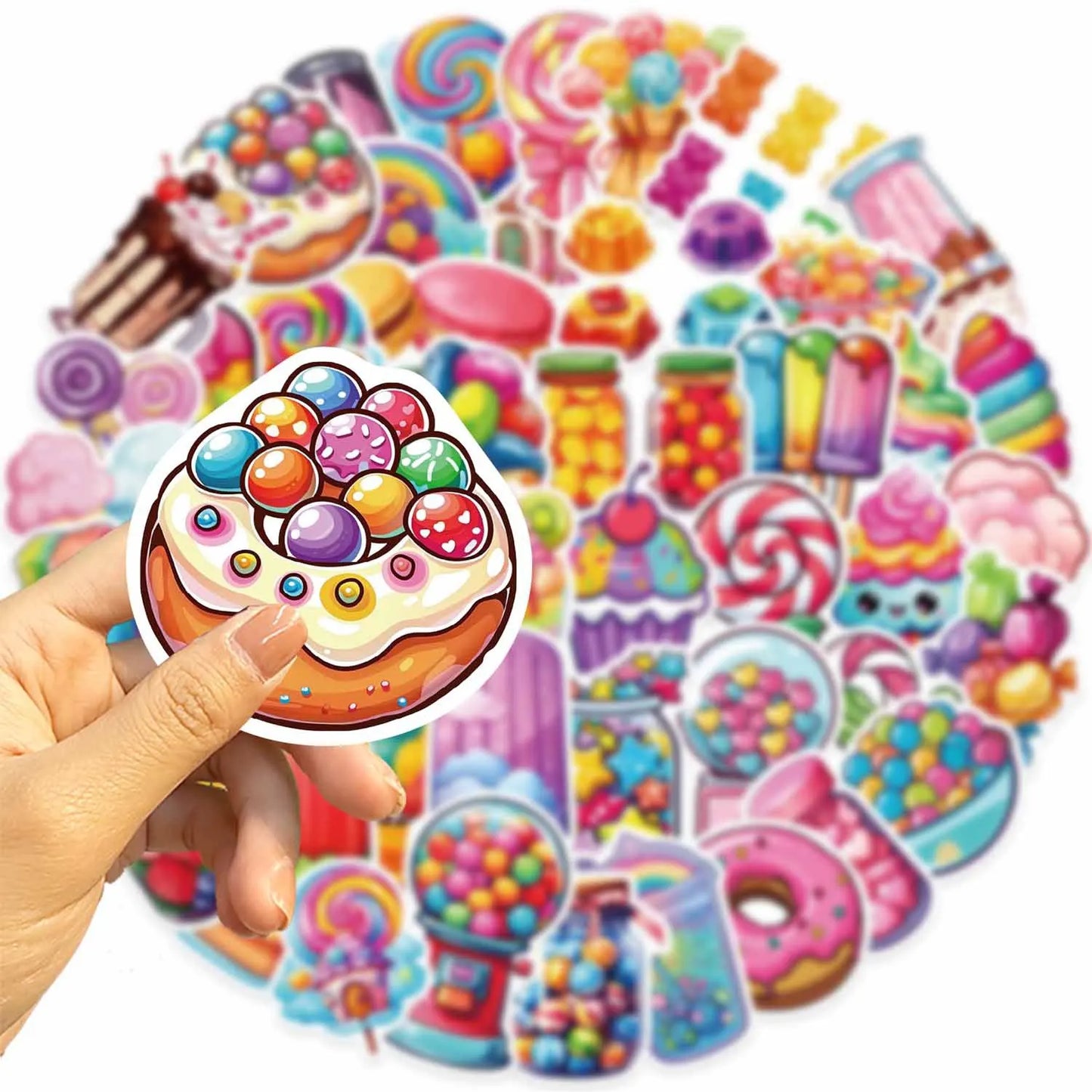 🍭🍬 50-pack Sötsaksklistermärken – Vattentåliga Vinylstickers med Godis & Glass 🎉🍩