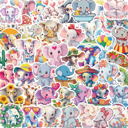 🐘🌈 50-pack Elefantparad – Snabelsöta Klistermärken i Vattentålig Vinyl