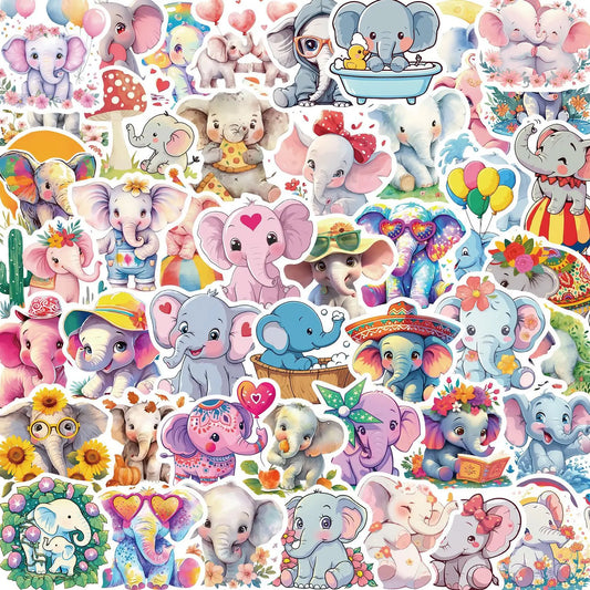 🐘🌈 50-pack Elefantparad – Snabelsöta Klistermärken i Vattentålig Vinyl