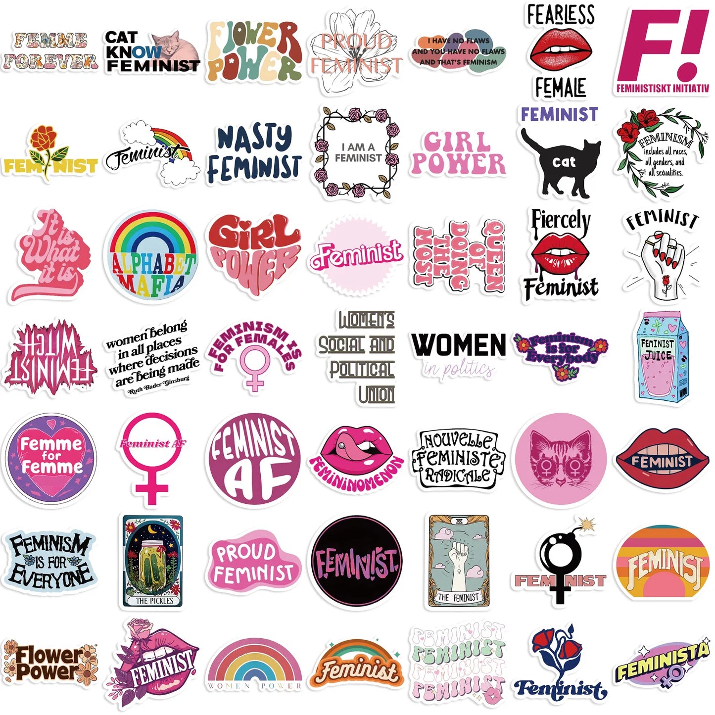✊🌈 50-pack Feminist Power – Peppiga Citat & Symboler i Vattentålig Vinyl