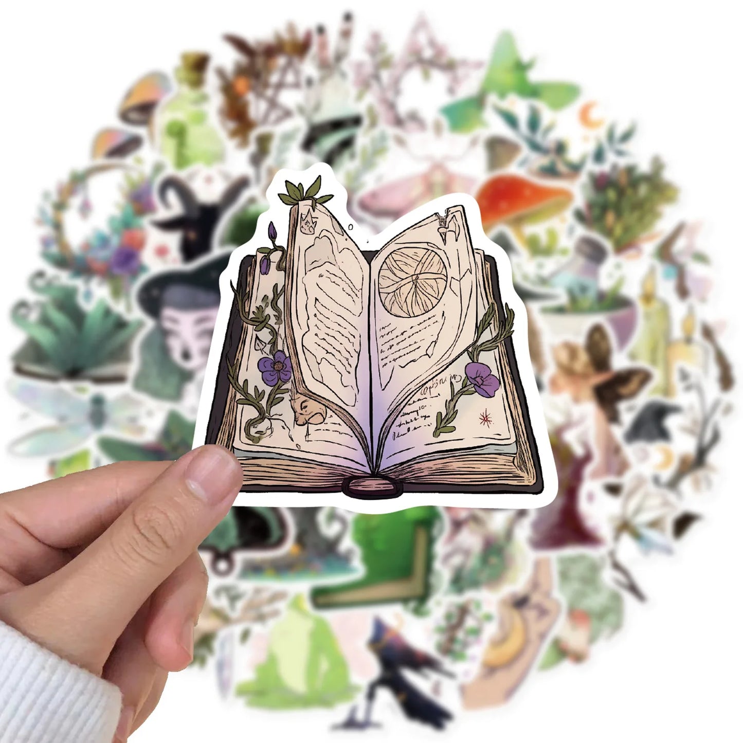 🍄🌿 50-pack Green Witch & Skogsmagi – Drömska Klistermärken i Vattentålig Vinyl