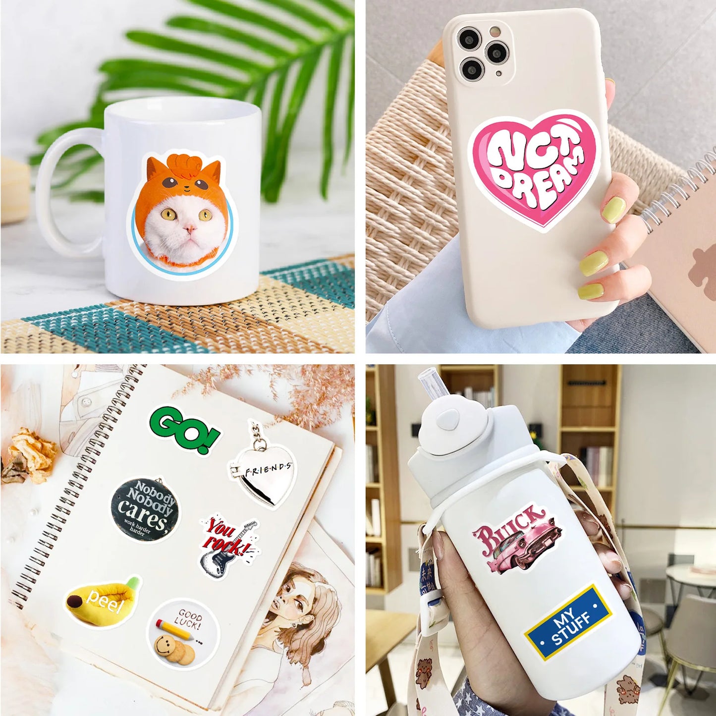 🎉 50-pack Retro Pop & Good Vibes – Vattentåliga Quote-Stickers i Vinyl