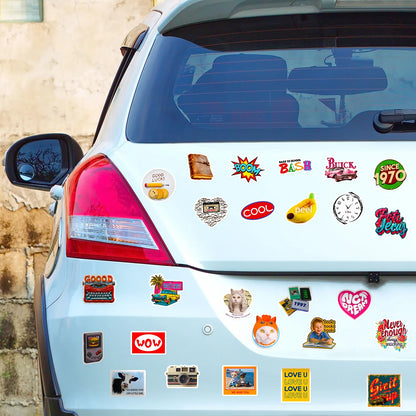 🎉 50-pack Retro Pop & Good Vibes – Vattentåliga Quote-Stickers i Vinyl