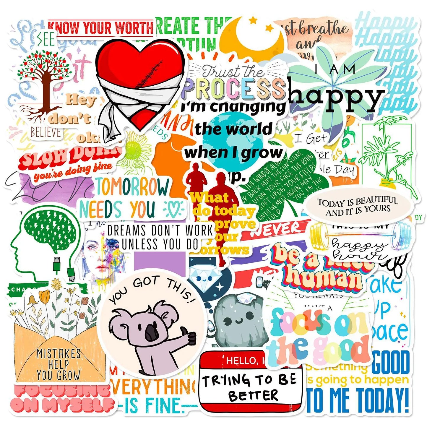 🌈🧠 50-pack Mindset Magic – Motiverande Quote-Stickers i vattentålig vinyl
