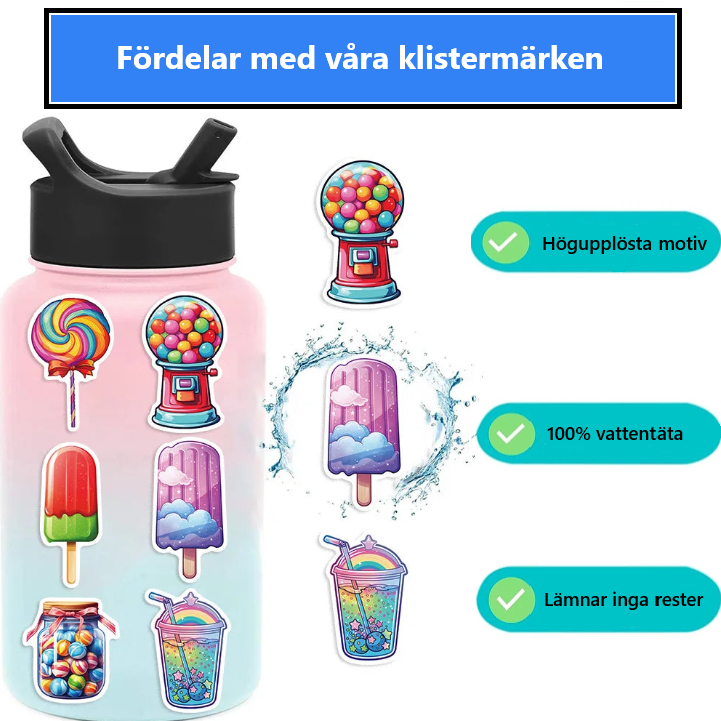 🍭🍬 50-pack Sötsaksklistermärken – Vattentåliga Vinylstickers med Godis & Glass 🎉🍩