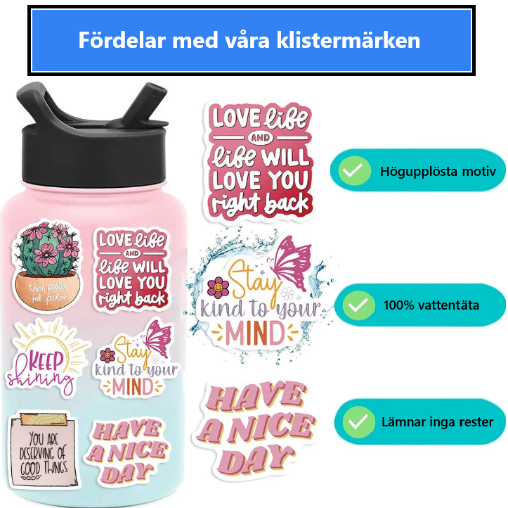 💖 50-pack Positiv Power – Rosa Quote-Stickers som sprider pepp!
