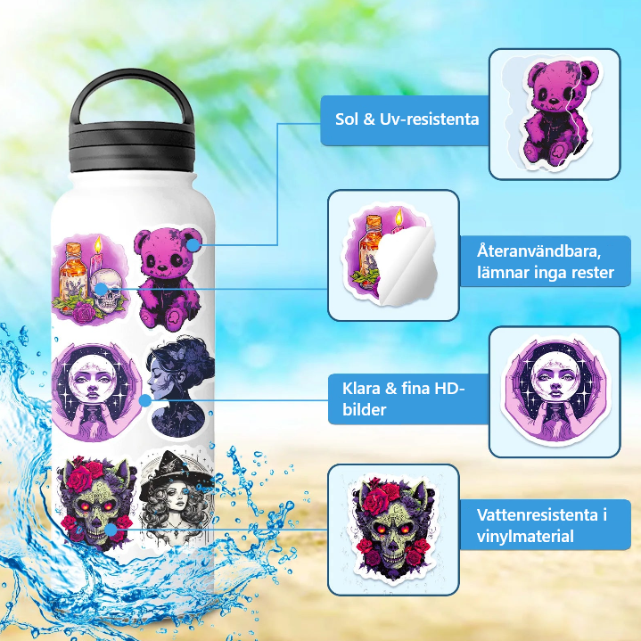 🖤🌙 50-pack Spooky Goth – Månar, Skallar & Häxmagi i Vattentålig Vinyl