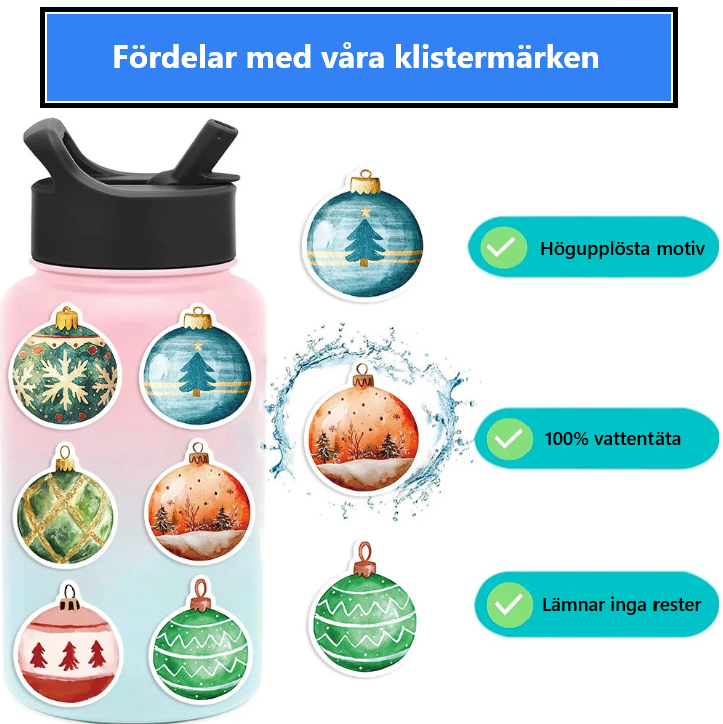 🎄✨ 56-pack Julkulor Deluxe – Akvarelliga Vintermotiv i Vattentålig Vinyl