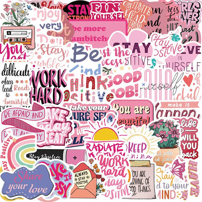 💖 50-pack Positiv Power – Rosa Quote-Stickers som sprider pepp!