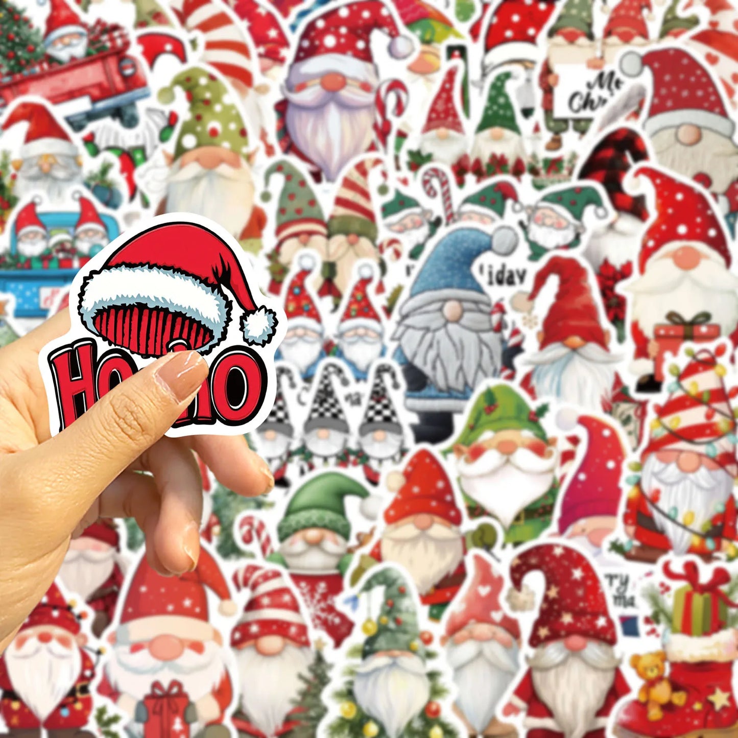 🎅✨ 50-pack Julnissar – Tomteklistermärken i Vattentålig Vinyl