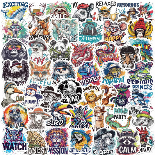 🕶️🐯 50-pack Coola Djur med Attityd – Street Art Stickers i Vinyl Grafitti style