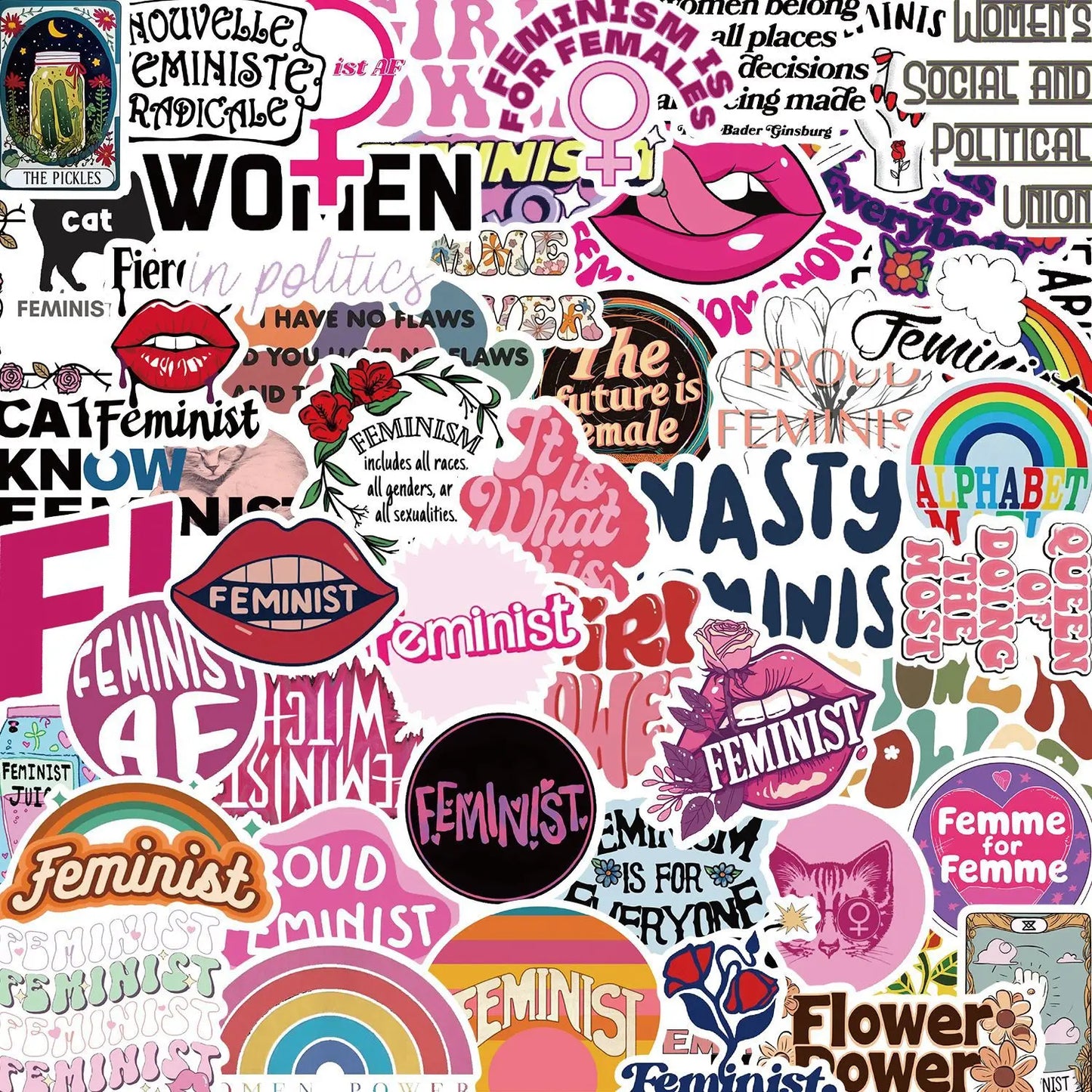 ✊🌈 50-pack Feminist Power – Peppiga Citat & Symboler i Vattentålig Vinyl