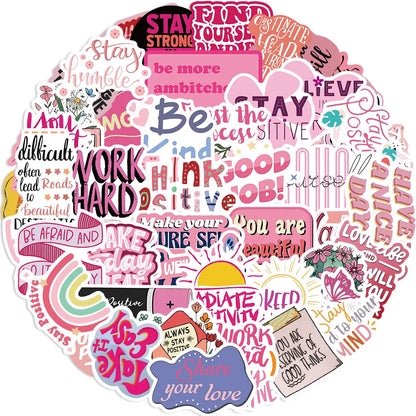 💖 50-pack Positiv Power – Rosa Quote-Stickers som sprider pepp!