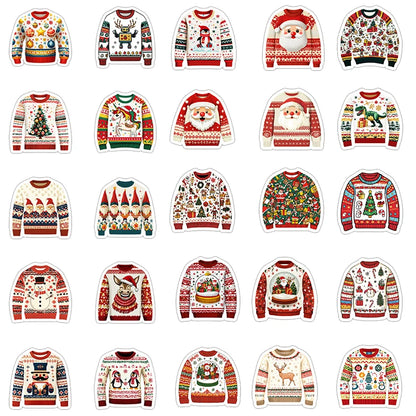 🧶🎅 50-pack Jultröje-klistermärken – Festliga Ugly Sweaters i Retrostil