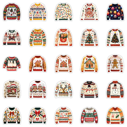 🧶🎅 50-pack Jultröje-klistermärken – Festliga Ugly Sweaters i Retrostil