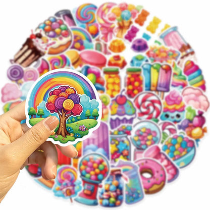 🍭🍬 50-pack Sötsaksklistermärken – Vattentåliga Vinylstickers med Godis & Glass 🎉🍩